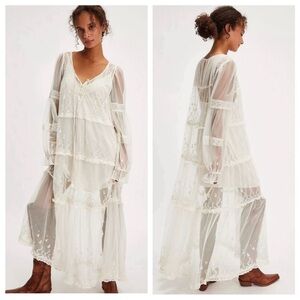 NWOT Free people Stevie Maxi Dress Lace Sheer Boho Small